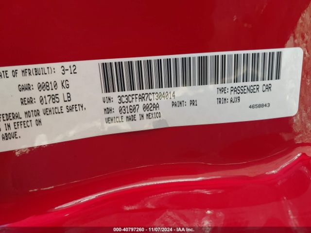 2012 FIAT 500 3C3CFFAR7CT304014 Photo 8