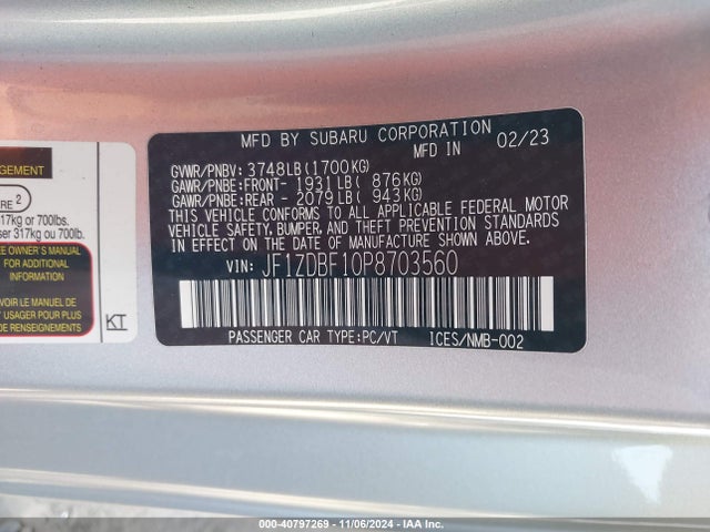 JF1ZDBF10P8703560 Subaru Brz Limited