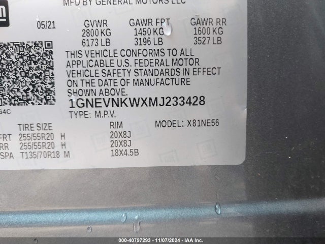 1GNEVNKWXMJ233428 Chevrolet Traverse Awd High Country