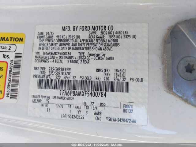 1FA6P8AMXF5400784 Ford Mustang V6