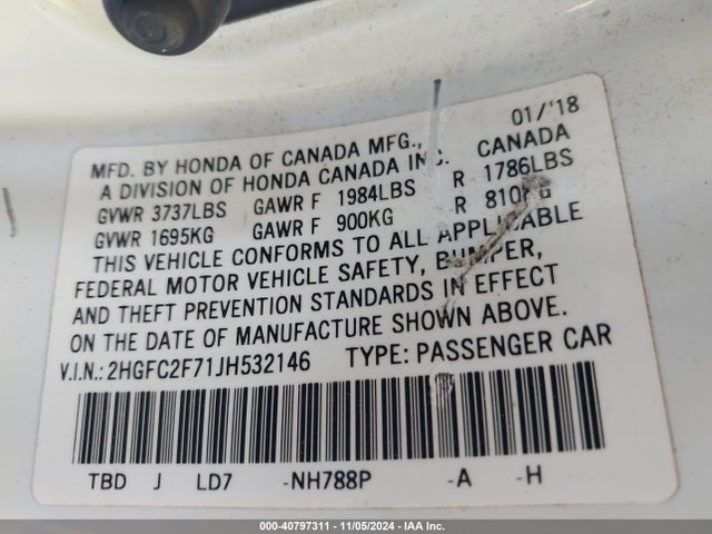 Honda CIVIC EX 2018 2HGFC2F71JH532146 Image 9