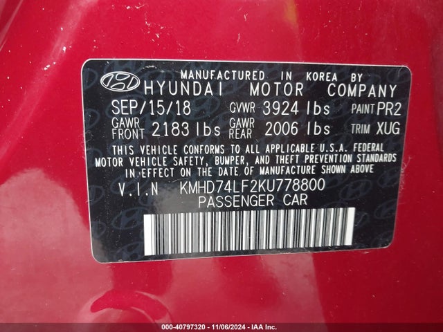 Hyundai ELANTRA SE 2019 KMHD74LF2KU778800 Image 9