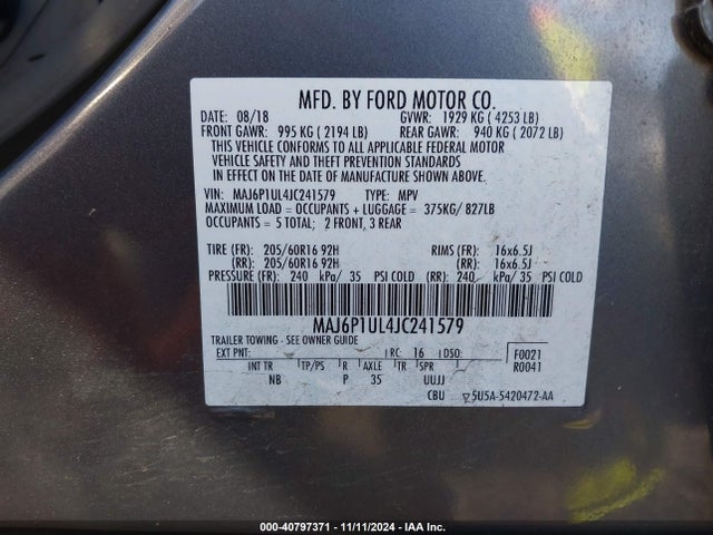 MAJ6P1UL4JC241579 Ford Ecosport Se