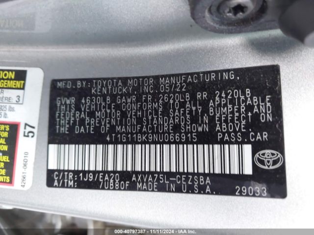 4T1G11BK9NU066915 Toyota Camry Se Awd