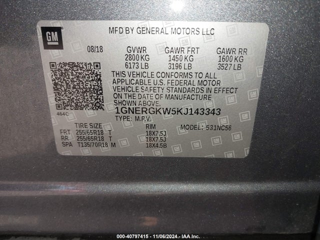 1GNERGKW5KJ143343 Chevrolet Traverse 1lt