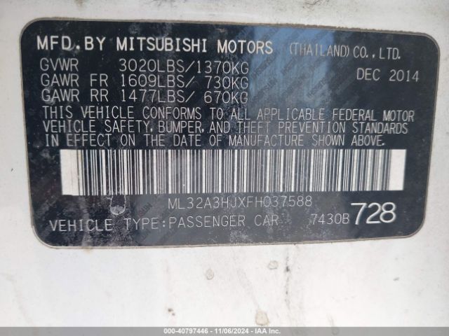 ML32A3HJXFH037588 Mitsubishi Mirage De/rf