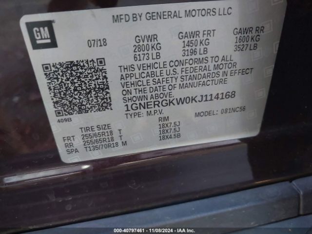 1GNERGKW0KJ114168 Chevrolet Traverse 1lt