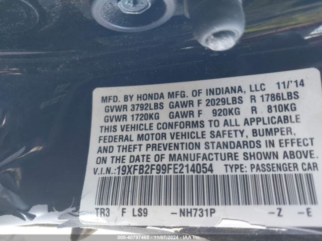 19XFB2F99FE214054 Honda Civic Ex-l