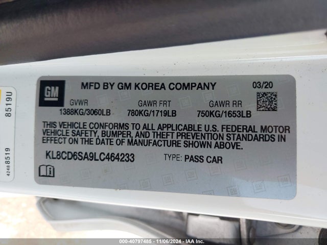 Chevrolet Spark Fwd 1lt Automatic 2020 KL8CD6SA9LC464233 Image 9