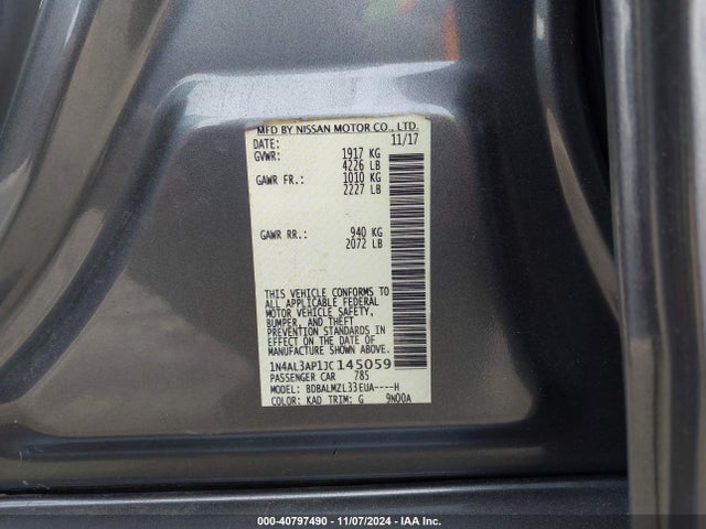 Nissan Altima 2.5 Sv 2018 1N4AL3AP1JC145059 Image 9