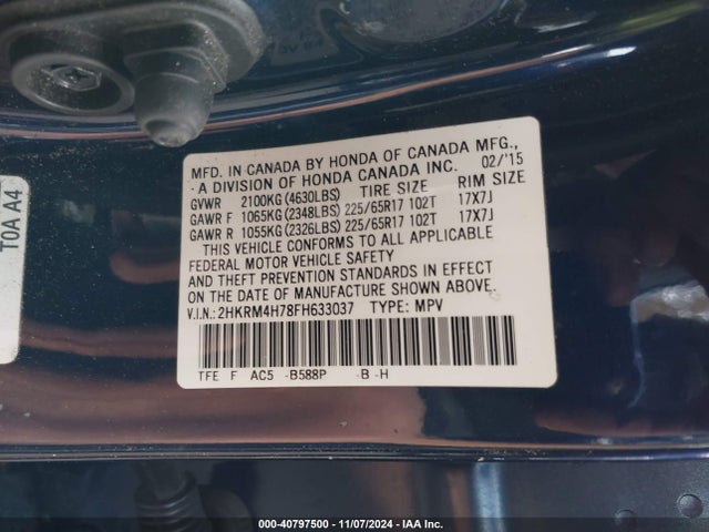 Honda Cr-v Ex-l 2015 2HKRM4H78FH633037 Image 9