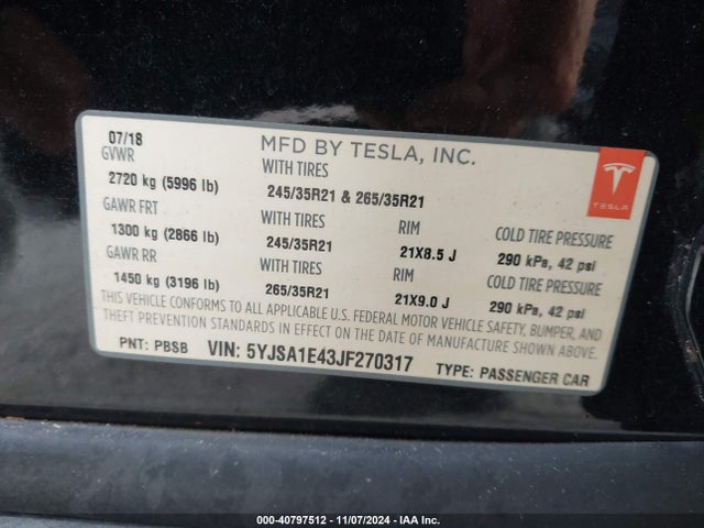 2018 TESLA MODEL S 5YJSA1E43JF270317 Photo 8