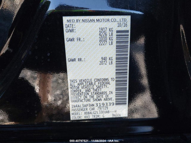1N4AL3AP3HN319339 Nissan Altima 2.5 S