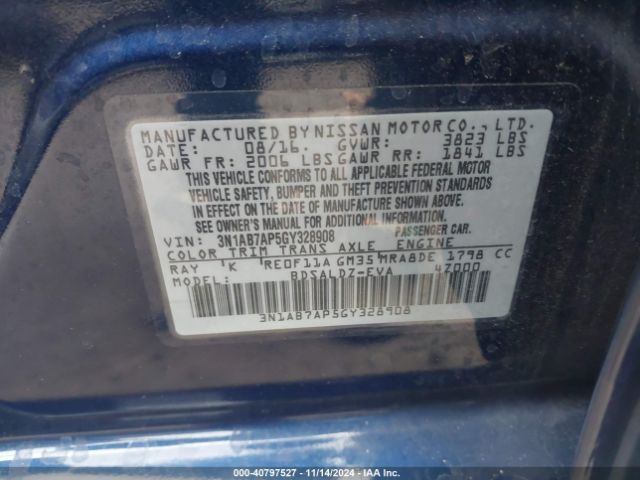 3N1AB7AP5GY328908 Nissan SENTRA SV