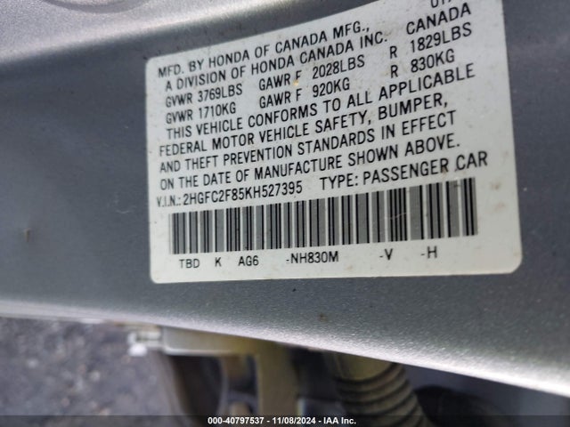 Honda Civic Sport 2019 2HGFC2F85KH527395 Image 9
