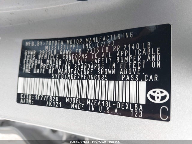 Toyota COROLLA LE 2023 5YFB4MDE7PP066085 Image 9
