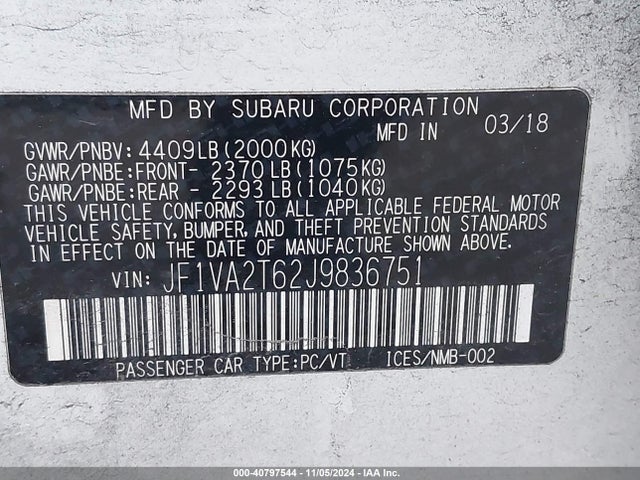 JF1VA2T62J9836751 Subaru Wrx Sti Limited