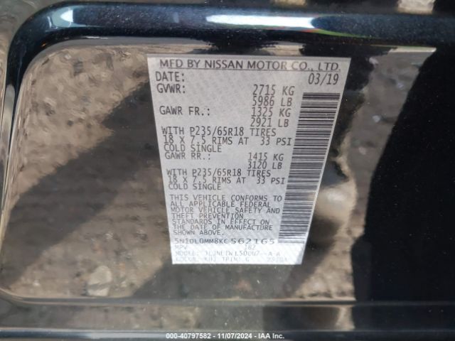 5N1DL0MM8KC562165 Infiniti QX60 LUXE