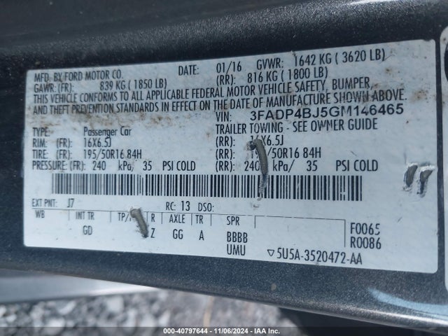Ford FIESTA SE 2016 3FADP4BJ5GM146465 Image 9