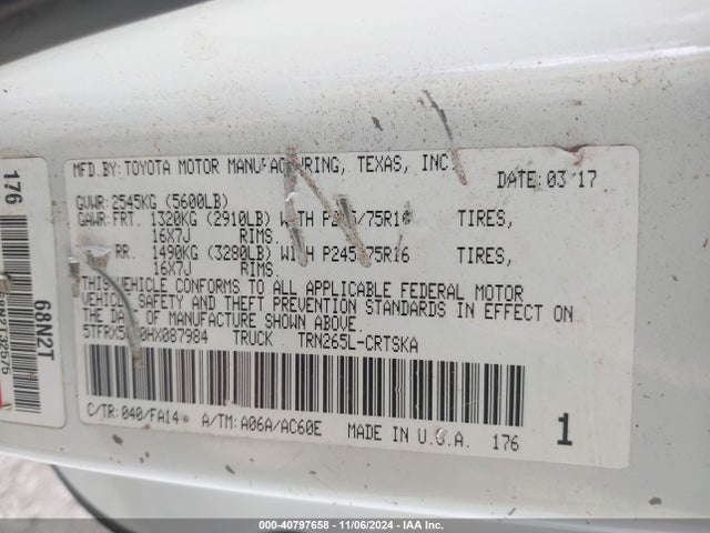 Toyota Tacoma Sr 2017 5TFRX5GN0HX087984 Image 8