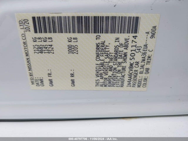 Nissan Maxima Sv Xtronic Cvt 2021 1N4AA6CV8MC501174 Image 9