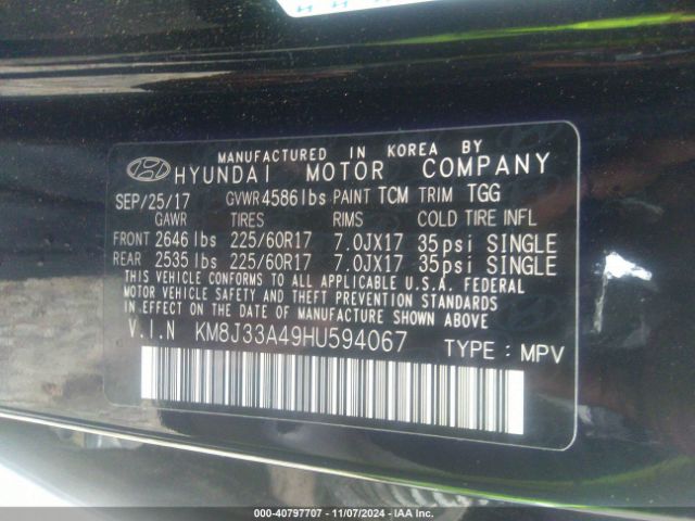 KM8J33A49HU594067 Hyundai TUCSON SE