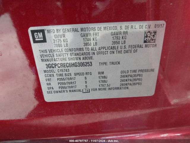 3GCPCREC6HG306253 Chevrolet Silverado 1500 1lt