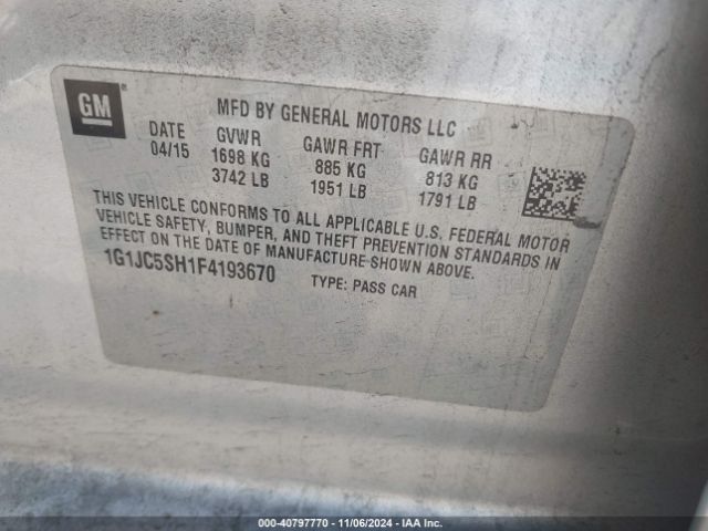 1G1JC5SH1F4193670 Chevrolet Sonic Lt Auto