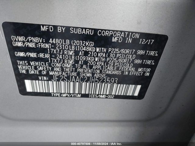 JF2SJAAC2JH523593 Subaru Forester 2.5i