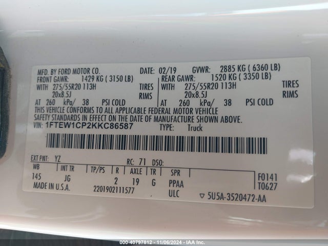 Ford F-150 Xl 2019 1FTEW1CP2KKC86587 Image 9