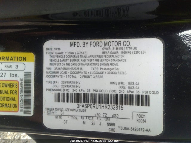 Ford 2.0l 4v atk hev 2017 3FA6P0RU1HR232815 Image 9