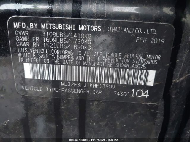ML32F3FJ1KHF13809 Mitsubishi Mirage G4 Es/rf