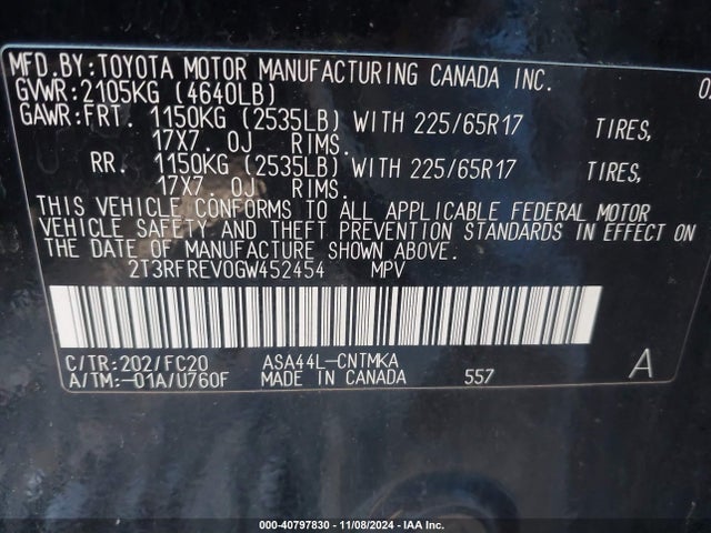 Toyota Rav4 Xle 2016 2T3RFREV0GW452454 Image 9