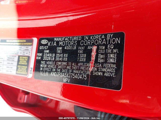 KIA SOUL + 2018 KNDJP3A5XJ7540475 Image 9