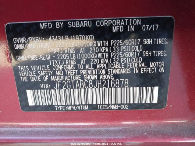 JF2GTABC8JH216878 Subaru Crosstrek 2.0i Premium