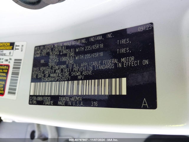 5TDKDRAH3PS520271 Toyota Highlander Xle