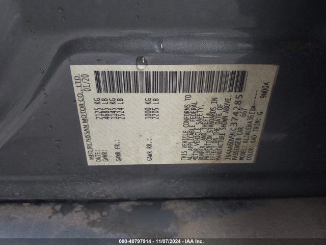 Nissan Maxima Sl Xtronic Cvt 2020 1N4AA6DV9LC374285 Image 9