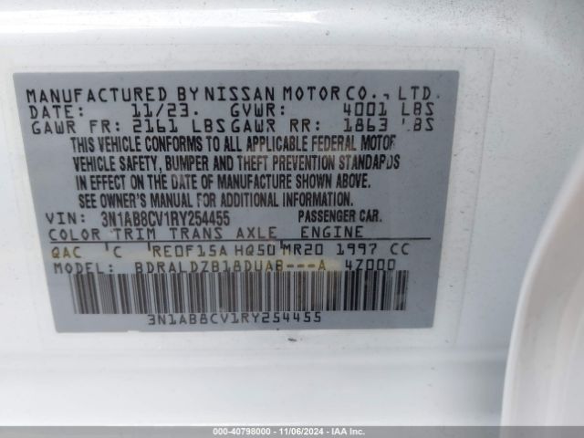 3N1AB8CV1RY254455 Nissan Sentra Sv Xtronic Cvt