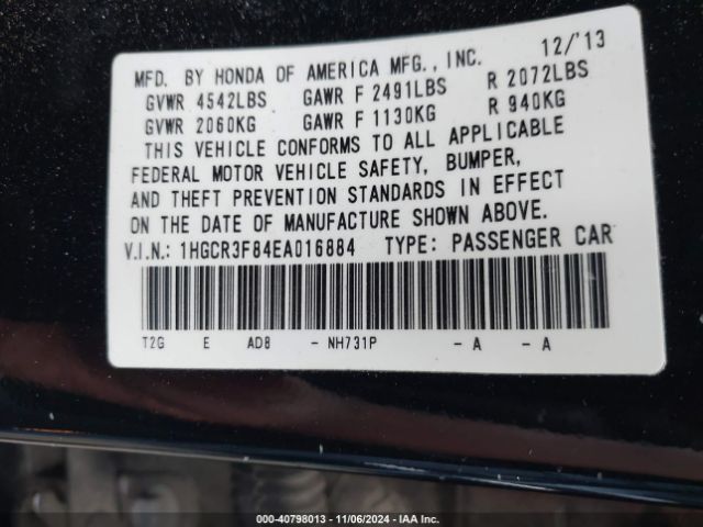 1HGCR3F84EA016884 Honda Accord Ex-l V-6