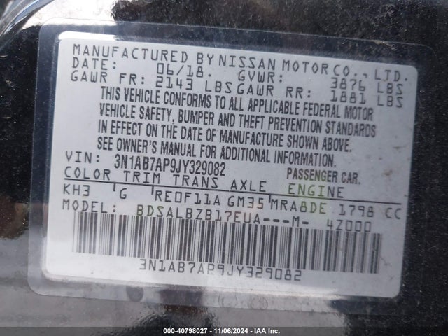 Nissan SENTRA S 2018 3N1AB7AP9JY329082 Image 9