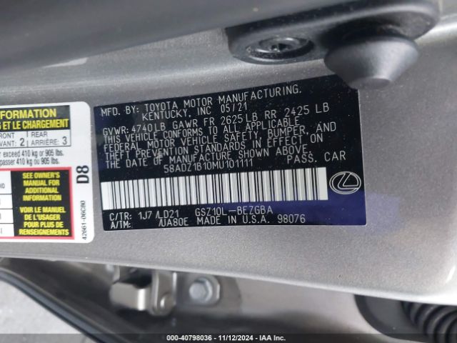 58ADZ1B10MU101111 Lexus ES 350