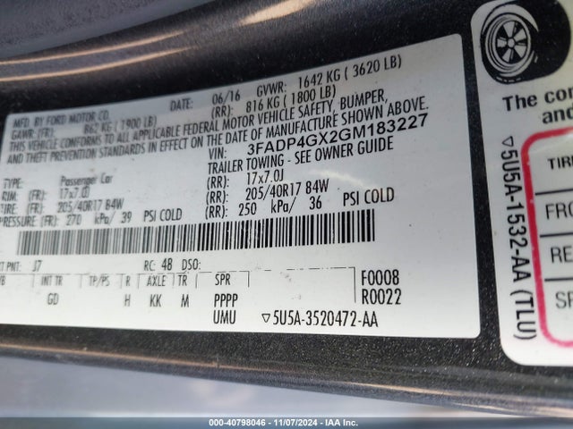 Ford FIESTA ST 2016 3FADP4GX2GM183227 Image 9