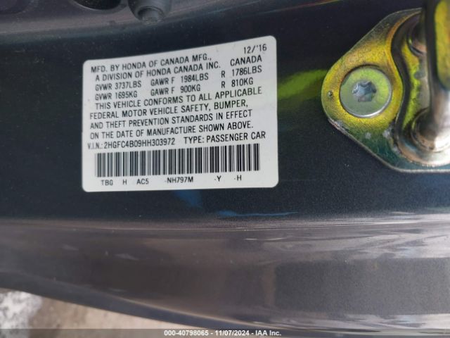 2HGFC4B09HH303972 Honda Civic Lx-p