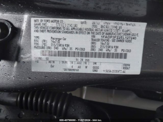 1FADP3F22EL127240 Ford FOCUS SE