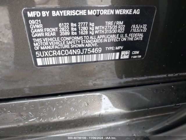 5UXCR4C04N9J75469 BMW X5 Sdrive40i