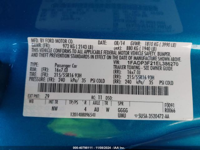 1FADP3F21EL386270 Ford FOCUS SE