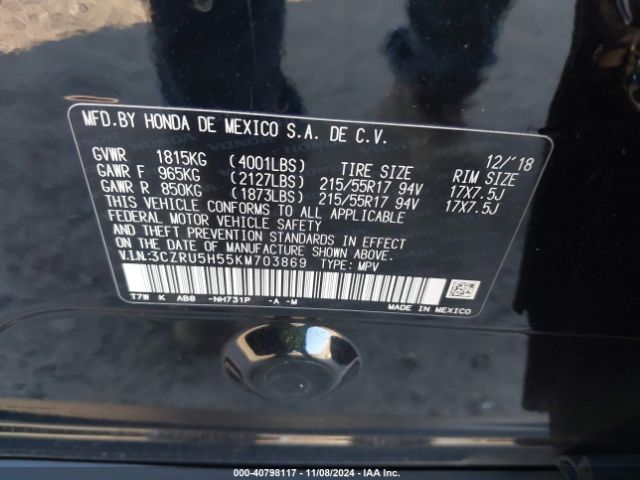 3CZRU5H55KM703869 Honda HR-V EX