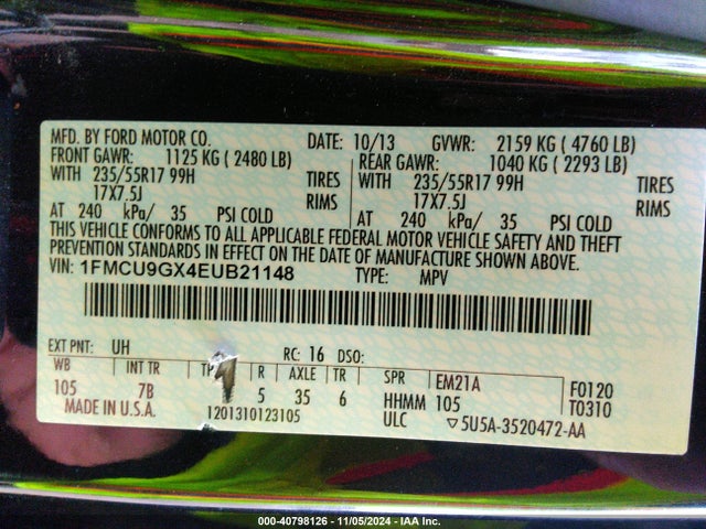 Ford ESCAPE SE 2014 1FMCU9GX4EUB21148 Image 9