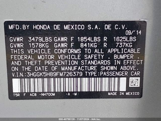 3HGGK5H89FM726379 Honda Fit Ex/ex-l