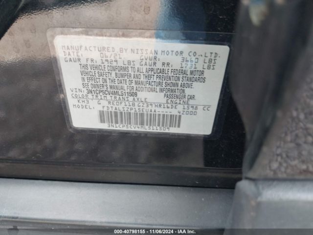 3N1CP5CV4ML511509 Nissan Kicks Sv Xtronic Cvt